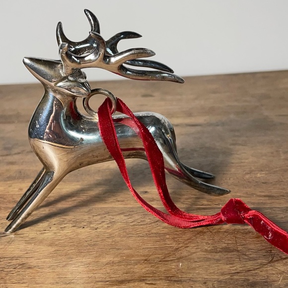 Pottery Barn Reindeer vintage Christmas tree ornament silver plated - Picture 3 of 10